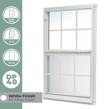 RELIABILT Serie 46000 Nueva construcción Ventana de guillotina de baja emisividad de aluminio blanco de 35-1/2 x 47-1/2 x 2-5/8 pulgadas con rejillas y media pantalla incluida