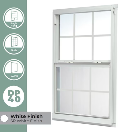 RELIABILT 46000 Series New Construction 35-1/2-in x 47-1/2-in x 2-5/8-in Jamb White Aluminum Low-e Single Hung Window with Grids Half Screen Included