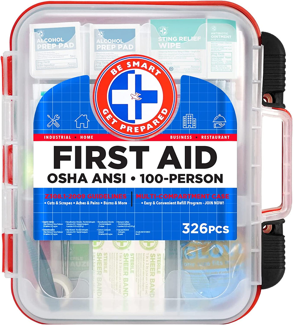 First Aid Kit Hard Red Case 326 Pieces Exceeds OSHA and ANSI Guidelines