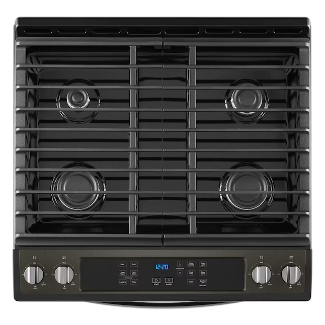 Whirlpool 30-in 4 Burners 5-cu ft Self-cleaning Slide-in Natural Gas Range (Fingerprint Resistant Black Stainless Steel)