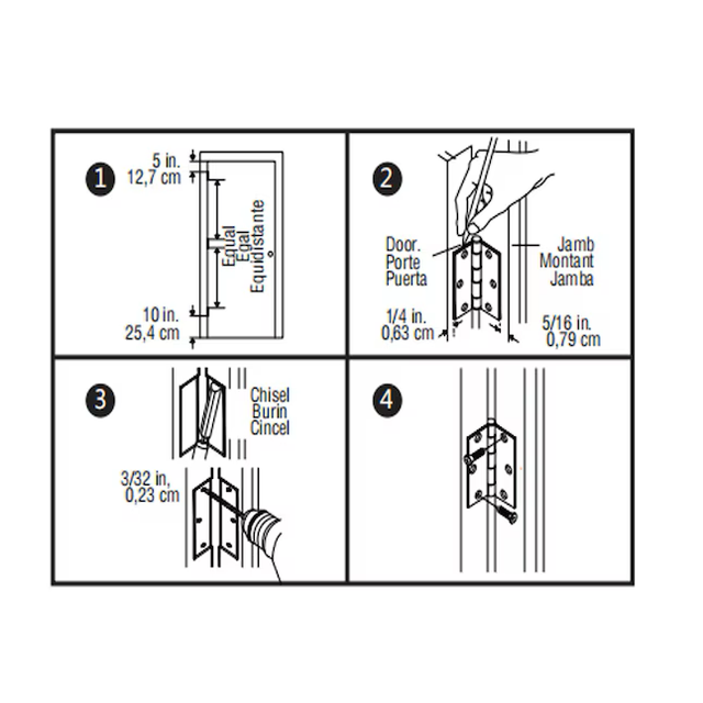 Bisagra para puerta interior de embutir cromada silenciosa RELIABILT de 3-1/2 pulg. de alto x 5/8 pulg. de radio (paquete de 3)