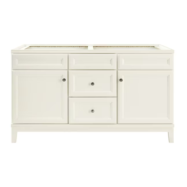 Diamond NOW Calhoun Mueble bajo de tocador de baño blanco de 60 pulgadas sin tapa