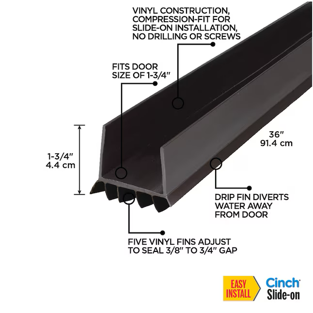 M-D 3-ft x 1-3/4-in Brown Cinch Slide-on Vinyl Door Weatherstrip