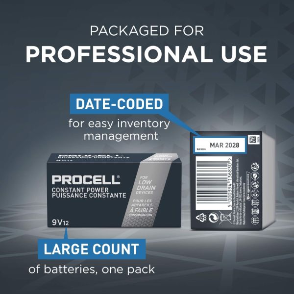 Procell Professional Alkaline 9-Volt Batteries, 12/Box