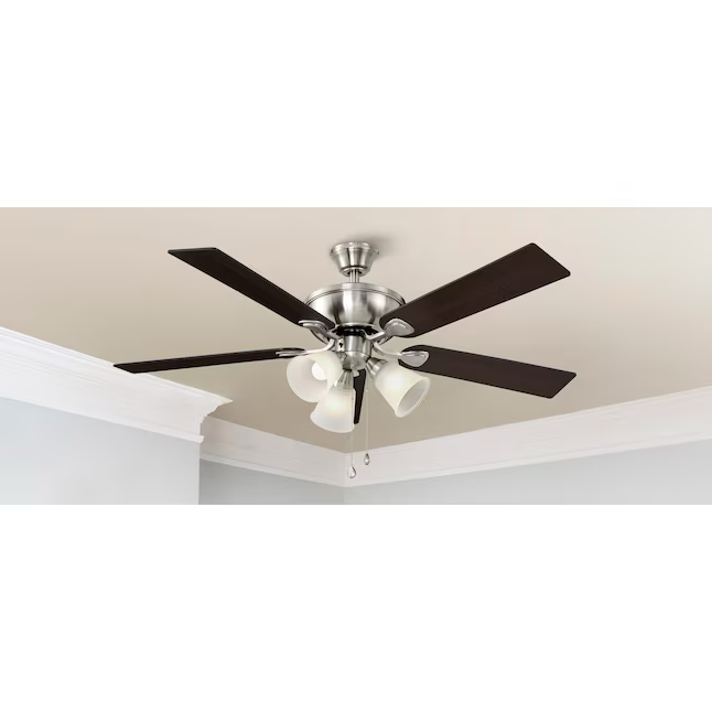 Harbor Breeze Sailor Bay 52-in Brushed Nickel Indoor Downrod or Flush Mount Ceiling Fan with Light (5-Blade)