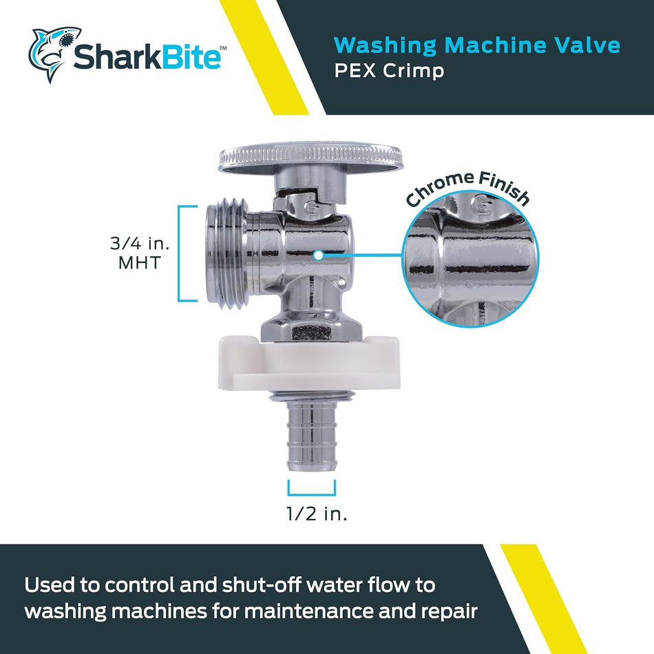 SharkBite Tope en ángulo de cuarto de vuelta engarzado de latón MHT de 1/2 pulg. x 3/4 pulg.