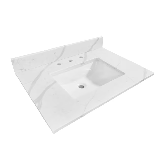 Allen + Roth Calacatta quartz 31-in White Quartz Undermount Single Sink 3-Hole Bathroom Vanity Top