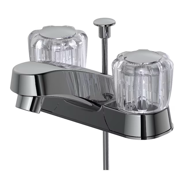 EZ-FLO Grifo para lavabo de baño tradicional cromado de 4 pulgadas con juego central y 2 manijas con desagüe y placa para cubierta