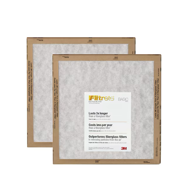 Filtrete 20-in W x 20-in L x 1-in MERV 1 Basic Flat Air Filter (2-Pack)