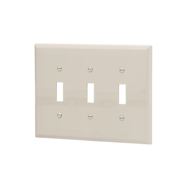 Eaton 3-Gang Midsize Light Almond Polycarbonate Indoor Toggle Wall Plate