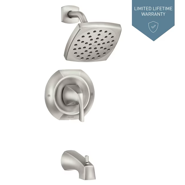 Moen Lindor Spot Resist Brushed Nickel 1-handle Single Function Square Bathtub and Shower Faucet Valve Included