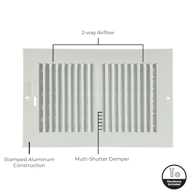 RELIABILT - Registro de techo o pared lateral de aluminio blanco de 2 vías y 10 x 6 pulgadas