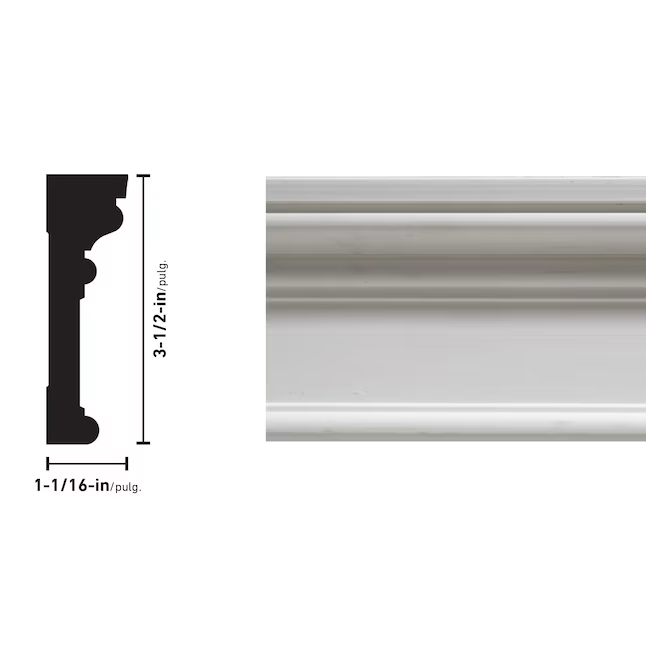 Zierleisten 1-1/16 Zoll x 3-1/2 Zoll x 8 Fuß, grundiertes weißes Hartholzgehäuse