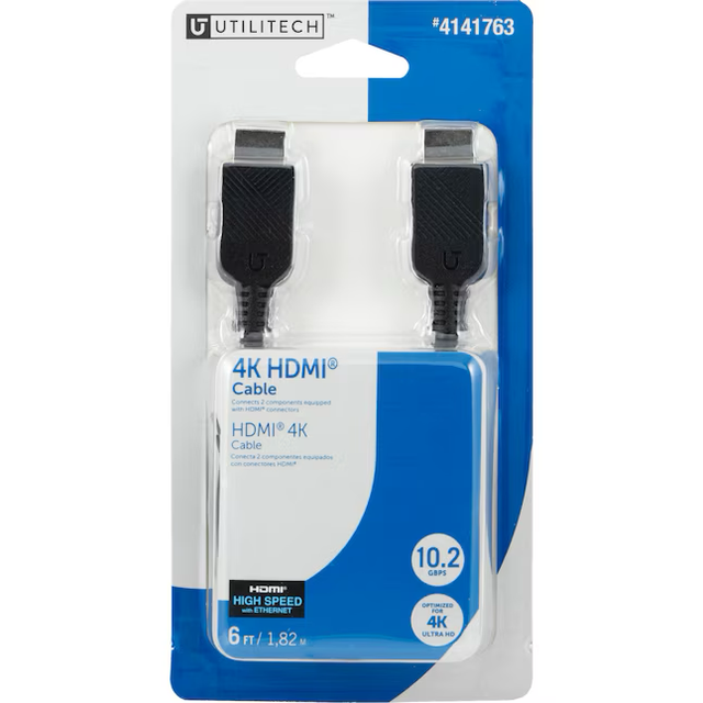 Cable HDMI a HDMI 4K Utilitech de 6 pies, color negro