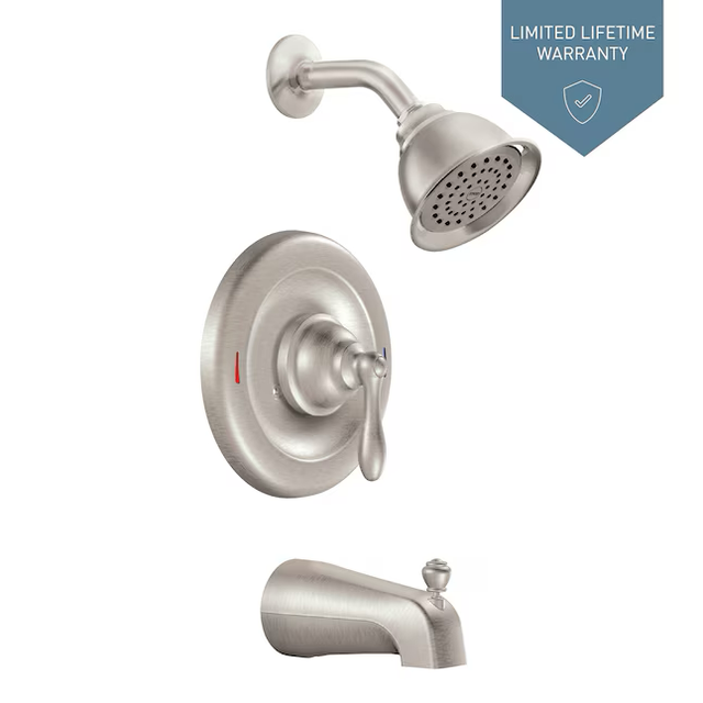 Moen Caldwell Spot Resist Brushed Nickel 1-handle Single Function Round Bathtub and Shower Faucet Valve Included