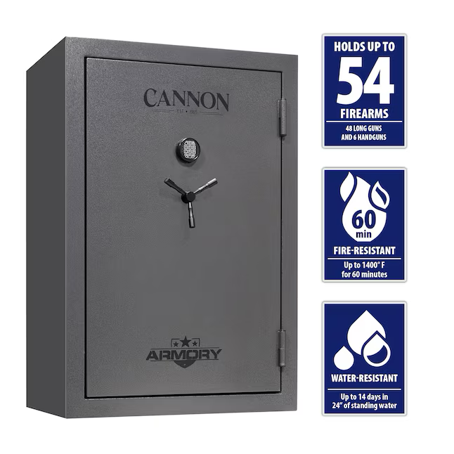 Caja fuerte electrónica con teclado para 48 armas, resistente al agua y al fuego de Cannon Armory