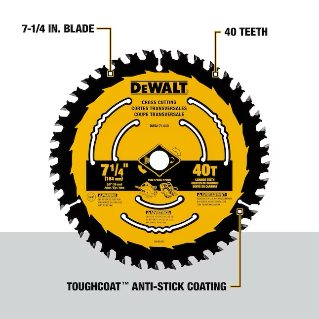 DEWALT 7-1/4 Zoll Kreissägeblatt aus Stahl mit 40 Zähnen und feiner Oberfläche und Wolframkarbidspitze