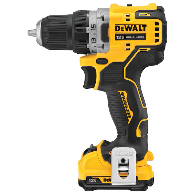 Taladro inalámbrico sin escobillas DEWALT XTREME de 12 voltios máximo de 3/8 pulgadas (2 baterías incluidas, cargador incluido y bolsa suave incluida)