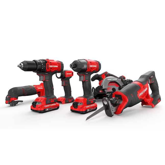 CRAFTSMAN V20 Kit combinado de herramientas de potencia máxima de 20 voltios de 6 herramientas con estuche blando (2 baterías de iones de litio incluidas y cargador incluido)