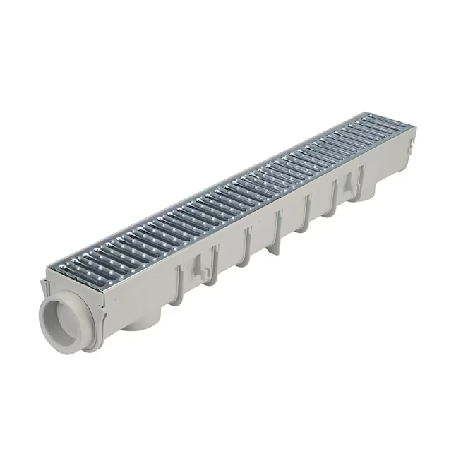 NDS 5 in. Pro Channel Drains and Grates 40-in L x 5-in W x dia Drain (Light Gray/Galvanized Steel)