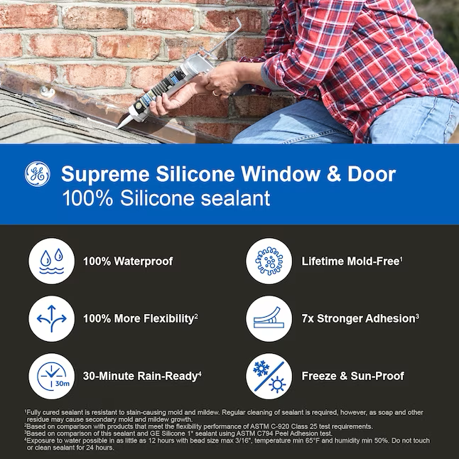 Sellador de silicona blanco GE Supreme para ventanas, puertas y exteriores, 10.1 oz