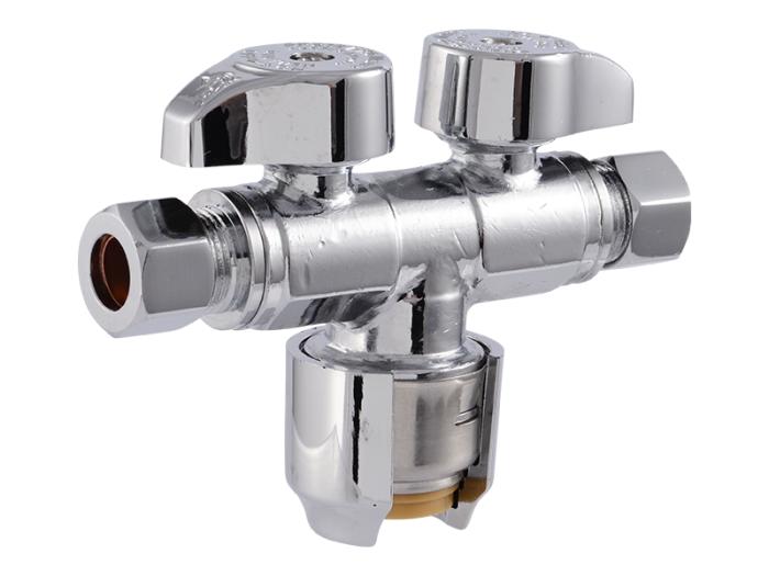 SharkBite Max 1/2 in. x 3/8 in. x 3/8 in. Brass Push Dual Stop Angle Valve