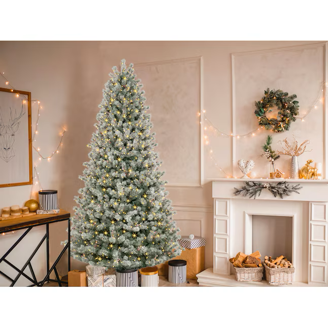 GE 9-ft Frosted Carolina Pine Pre-lit LED Artificial Christmas Tree