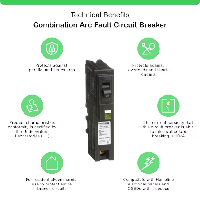 Square D Homeline 20-Amp 1-Pole Combination Arc Fault Plug-On Neutral Circuit Breaker