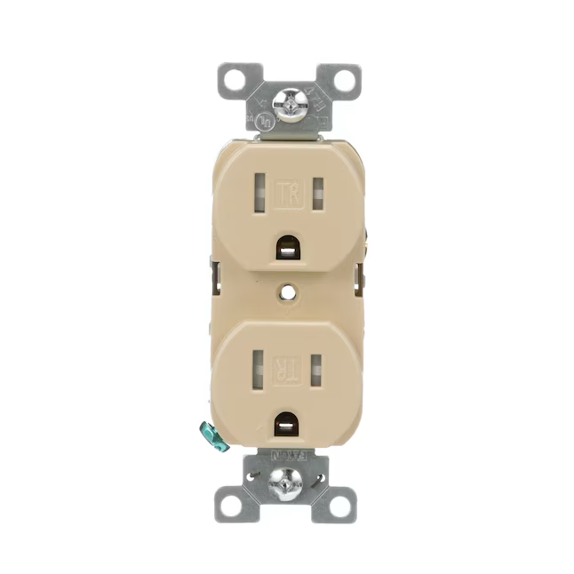 Eaton Arrow Hart 15 Ampere 125 Volt manipulationssichere Doppelsteckdose für Wohn- und Gewerbezwecke, elfenbeinfarben