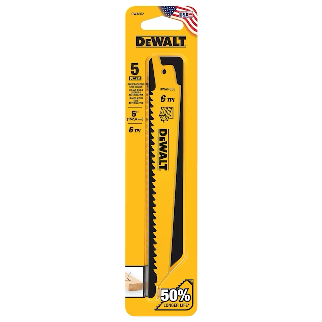 DEWALT Bi-metal 6-in 6 Tpi Wood Cutting Reciprocating Saw Blade (5-Pack)