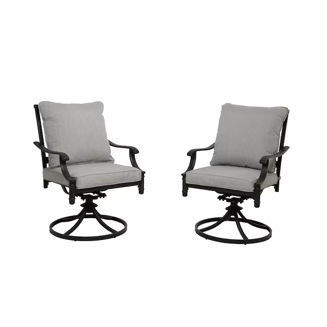 Allen + Roth Thomas Lake Juego de 2 sillas de comedor giratorias con estructura de acero gris y asiento acolchado gris