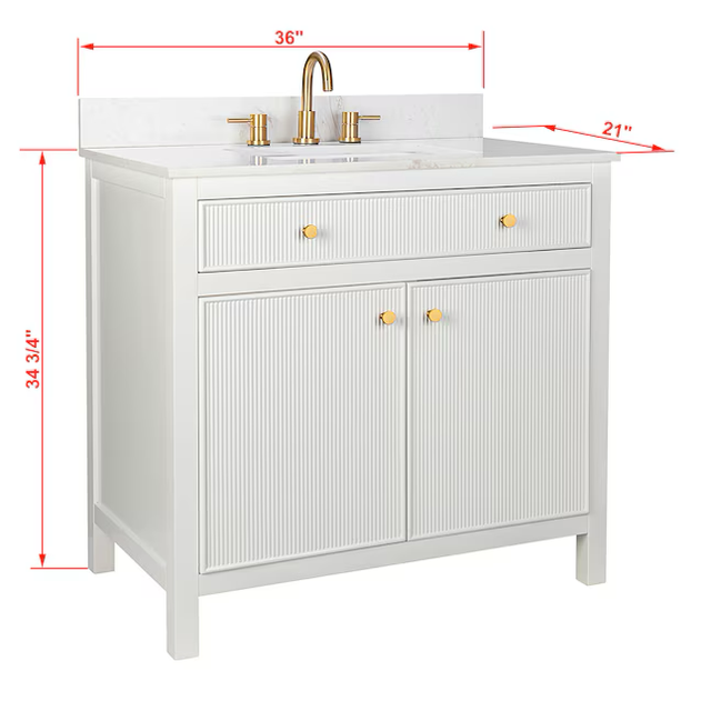 allen + roth Sandbanks 36-in White Undermount Single Sink Bathroom Vanity with White Engineered Stone Top