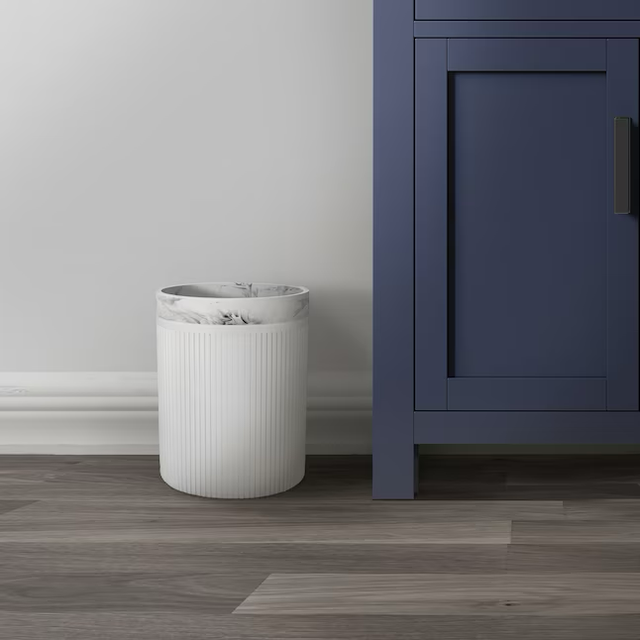 allen + roth Rochelle White Marble Resin Wastebasket