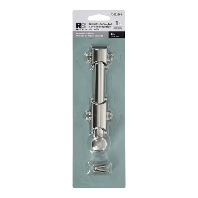 RELIABILT 6-in Satin Nickel Steel Surface Bolt