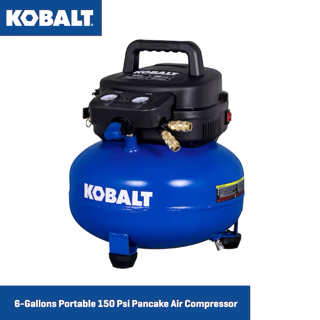 Compresor de aire portátil eléctrico tipo panqueque Kobalt de 6 galones y 150 PSI con accesorios