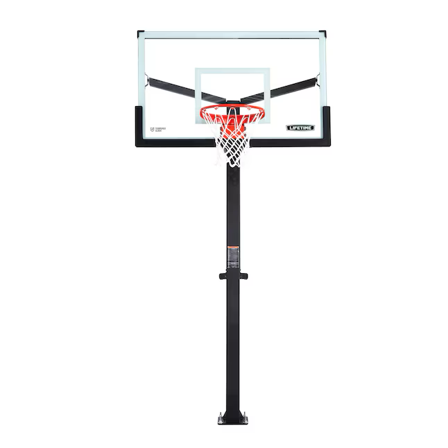 LIFETIME PRODUCTS Lifetime Bolt-Down Basketball System with Mammoth Rim - Adjustable Height, Glass Backboard - Outdoor, Steel Frame - 38-in x 60