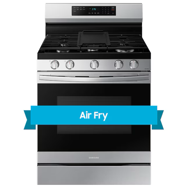 Samsung 30-in 5 Burners 6-cu ft Self-cleaning Air Fry Freestanding Smart Natural Gas Range (Fingerprint Resistant Stainless Steel)