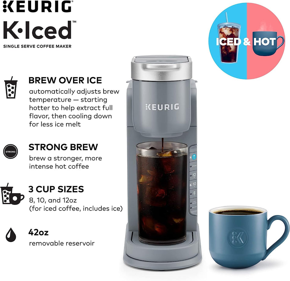 Keurig K-Iced Cafetera monodosis prepara frío y caliente (gris) 