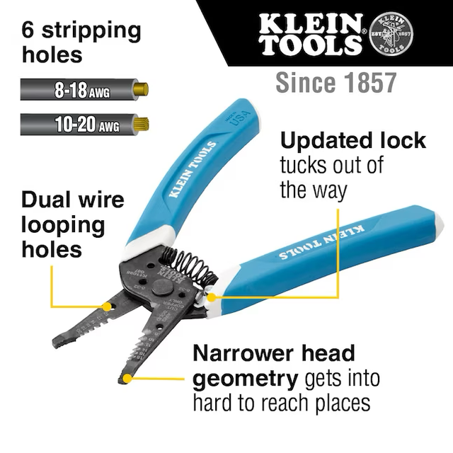 Klein Tools Klein-Kurve Abisolierzange, Drahtschneider/Abisolierzange, 8–18 Awg massiv, 10–20 Awg verseilt 