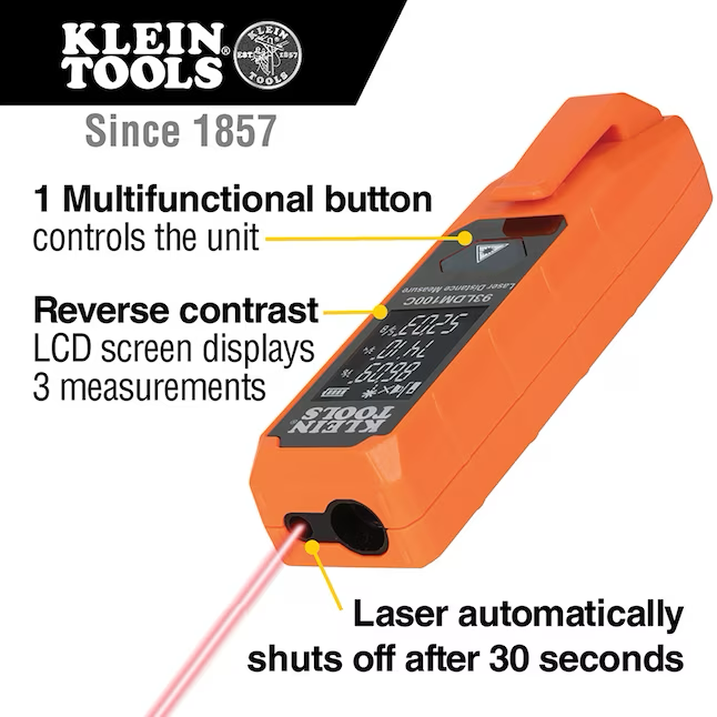 Klein Tools Compact Laser Distance Measure 100-ft Indoor/Outdoor Red Laser Distance Measurer