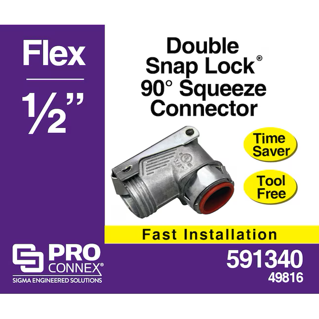 Conector de compresión de zinc fundido a presión flexible de 90 grados y 1/2 pulg. de Sigma ProConnex