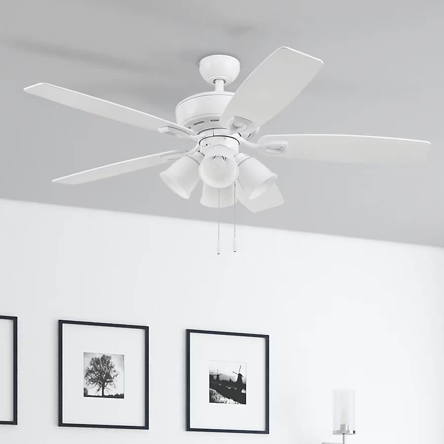 Harbor Breeze Notus 52-Inches White with White/driftwood Blades Indoor Downrod mount Standard Ceiling Fan With Light (5-Blade)