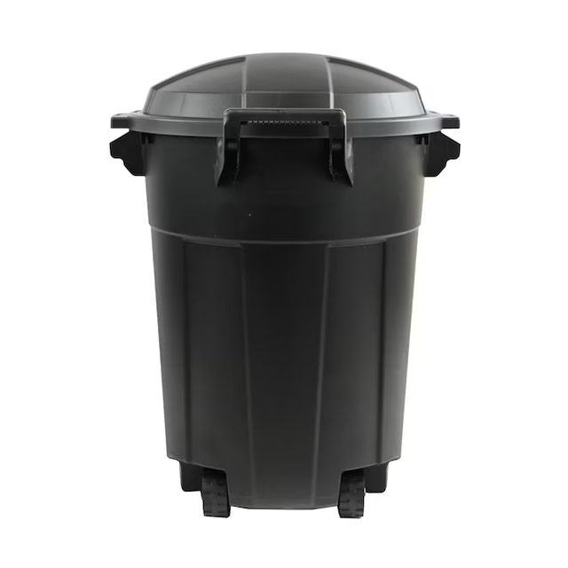 Project Source 32-Gallons Black Plastic Wheeled Trash Can with Lid Outdoor