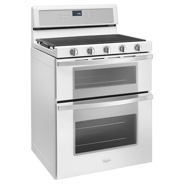 Whirlpool 30-in 5 Burners 3.9-cu ft / 2.1-cu ft Self-cleaning Convection Oven Freestanding Natural Gas Double Oven Gas Range (White Ice)