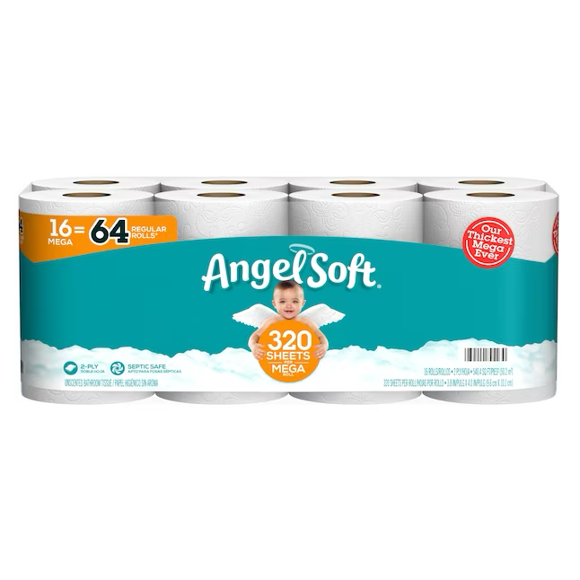 Angel Soft, paquete de 16 papeles higiénicos de 2 capas