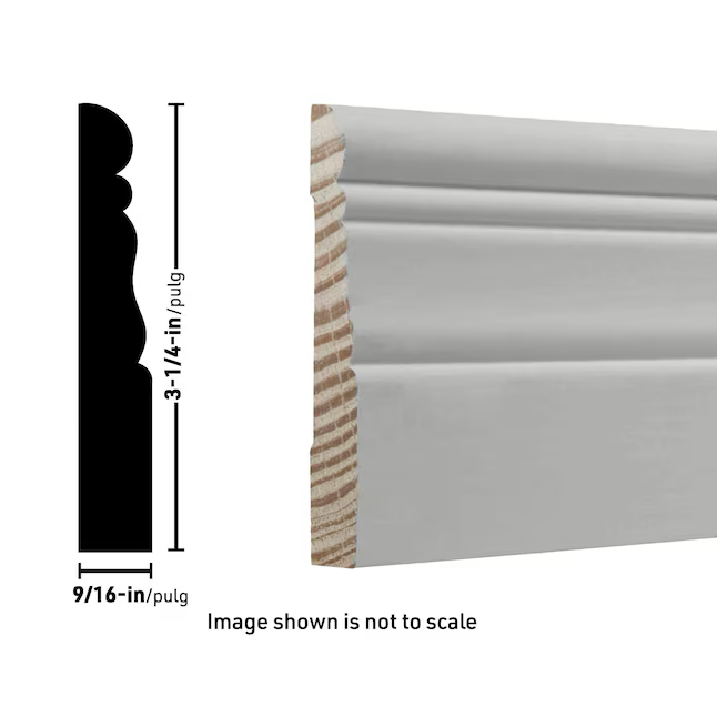 RELIABILT 9/16-in x 3-1/4-in x 12-ft Contemporary Primed Pine 3200 Baseboard Moulding