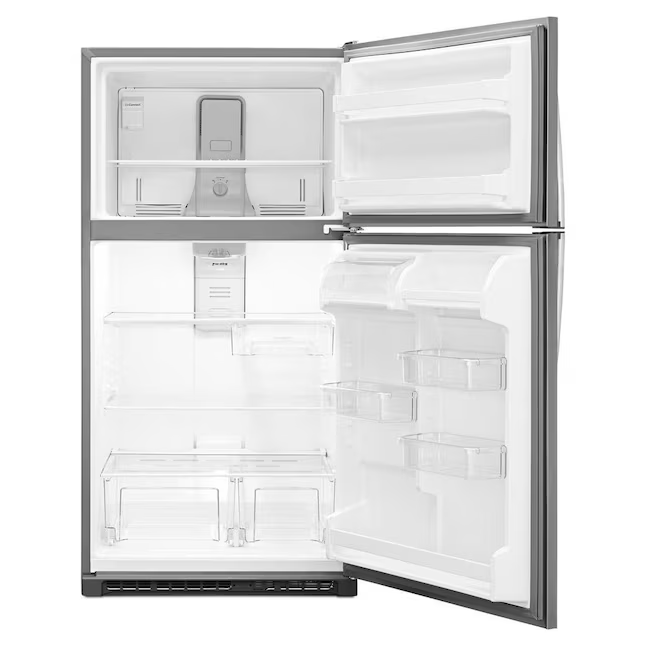 Refrigerador Whirlpool con congelador superior de 20,5 pies cúbicos (acero inoxidable resistente a huellas dactilares)