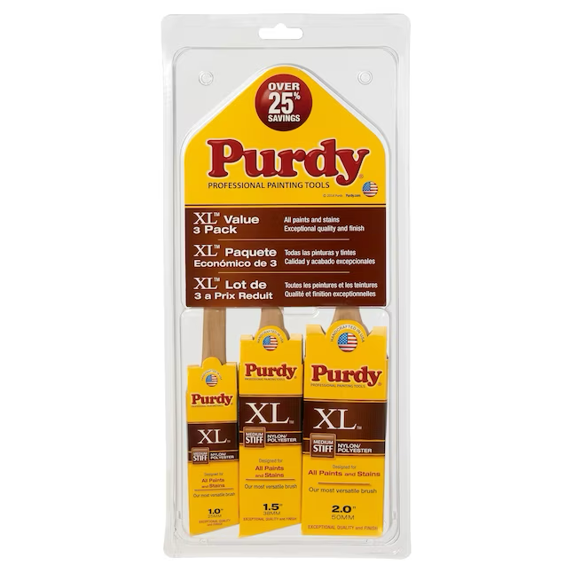 Purdy 3-Pack XL Multiple Sizes Reusable Nylon- Polyester Blend Angle Paint Brush (General Purpose Brush)