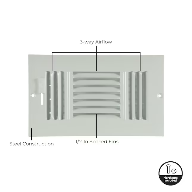 RELIABILT 8-in x 4-in 3-way Steel White Sidewall/Ceiling Register