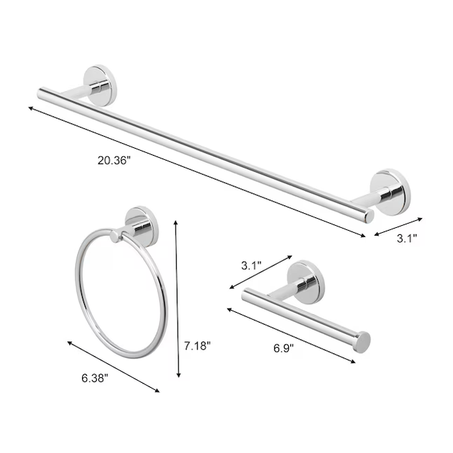 allen + roth 3-Piece Harlow Polished Chrome Decorative Bathroom Hardware Set with Towel Bar,Toilet Paper Holder and Towel Ring